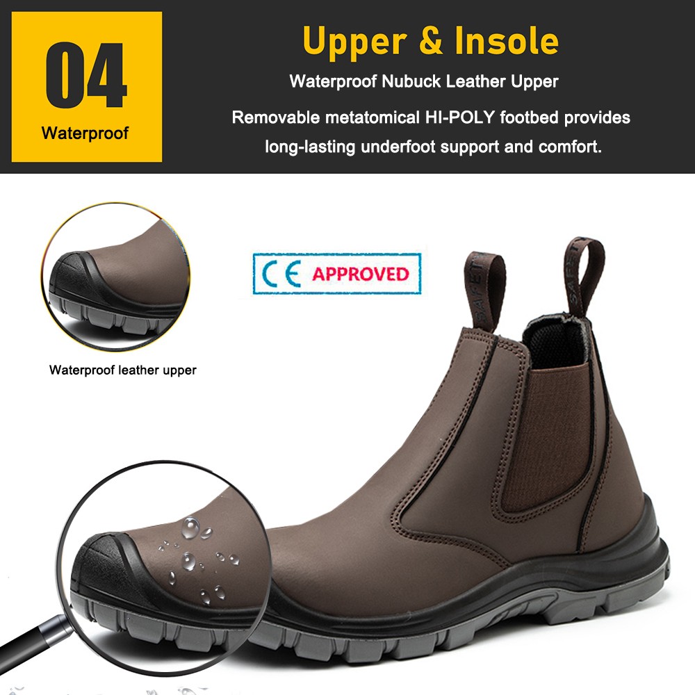 Anti Slip Leather Steel Toe Work Boots Safety Shoes without Lace