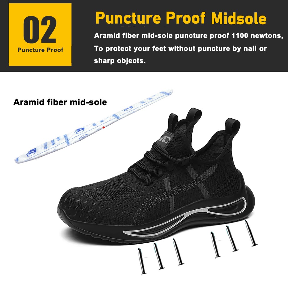 Black Steel Toe Anti Puncture Breathable Safety Sport Shoes 