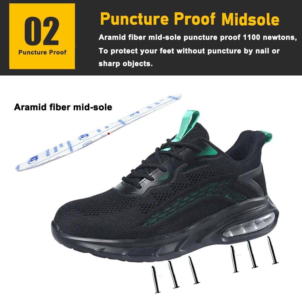Black Puncture-proof Steel Toe Sports Safety Shoes for Men 