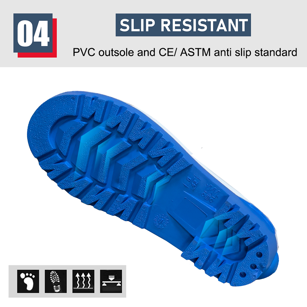 Waterproof White PVC Safety Rain Boots with Steel Toe