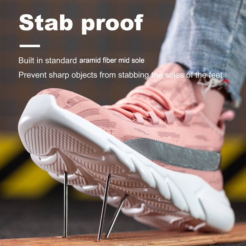 Steel Toe Anti Puncture Pink Safety Shoes for Women