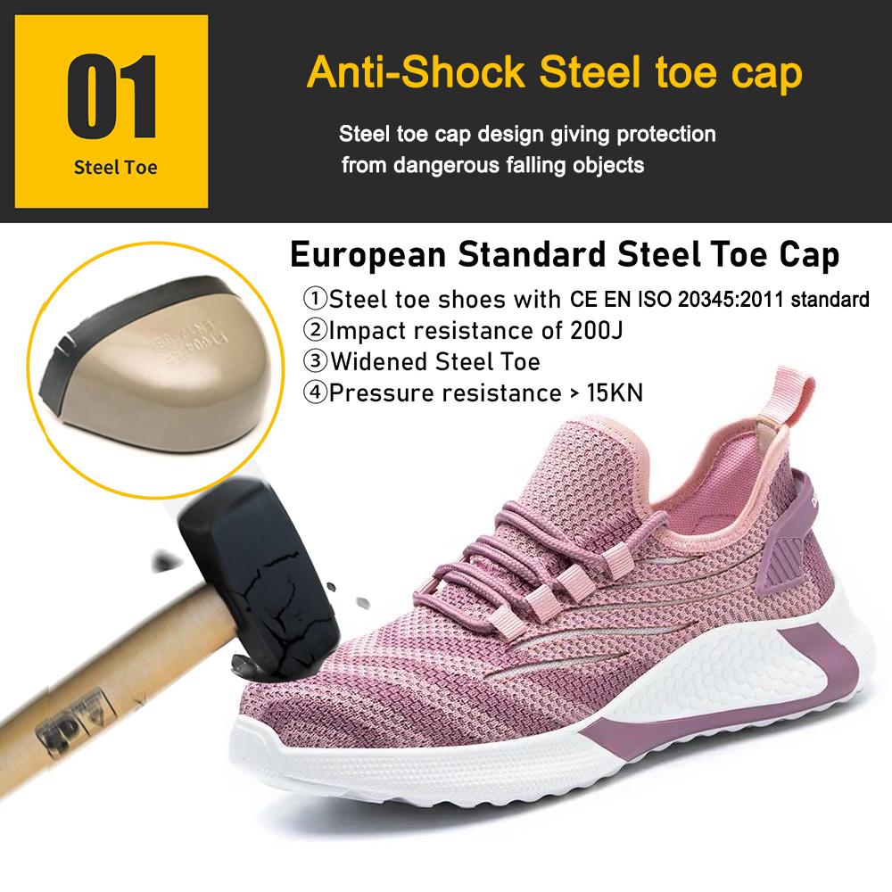 Anti Slip Fashionable Pink Safety Shoes for Women Steel Toe