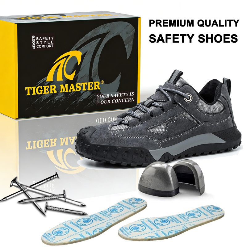 Anti-slip Rubber Sole Grey Suede Safety Shoes with Steel Toe