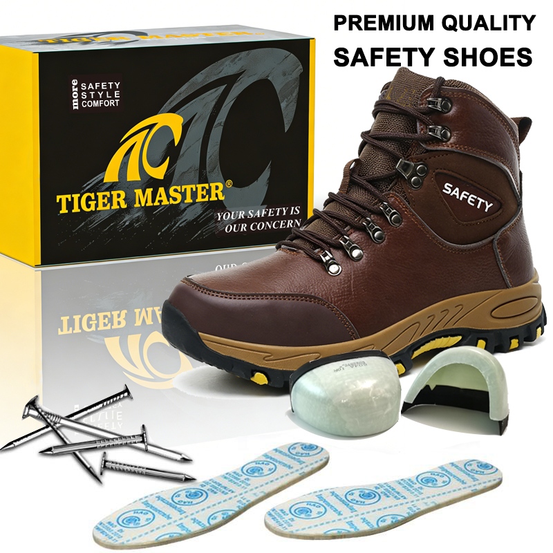 Full Grain Leather Fiberglass Toe Safety Boots Rubber Sole for Men