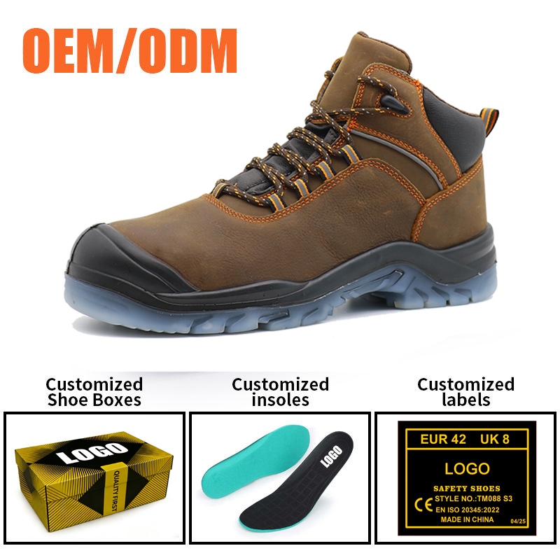 TPU Sole Crazy Horse Leather Steel Toe Safety Boots High Quality 