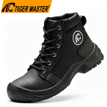 Black Leather Construction Safety Boots with Steel Toe