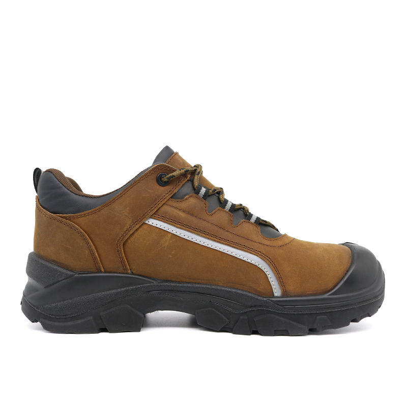 Brown Genuine Leather Fiberglass Toe Work Safety Shoes 