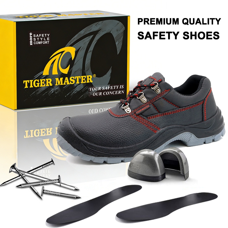 CE Non-slip Steel Toe Anti-puncture Work Safety Shoes Black Leather