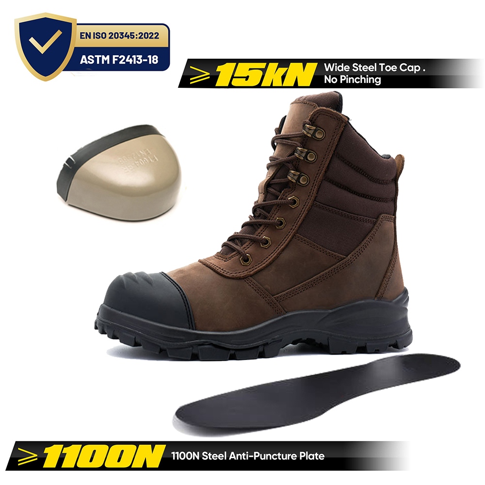 Steel Toe High Quality Leather Safety Boots with Zipper