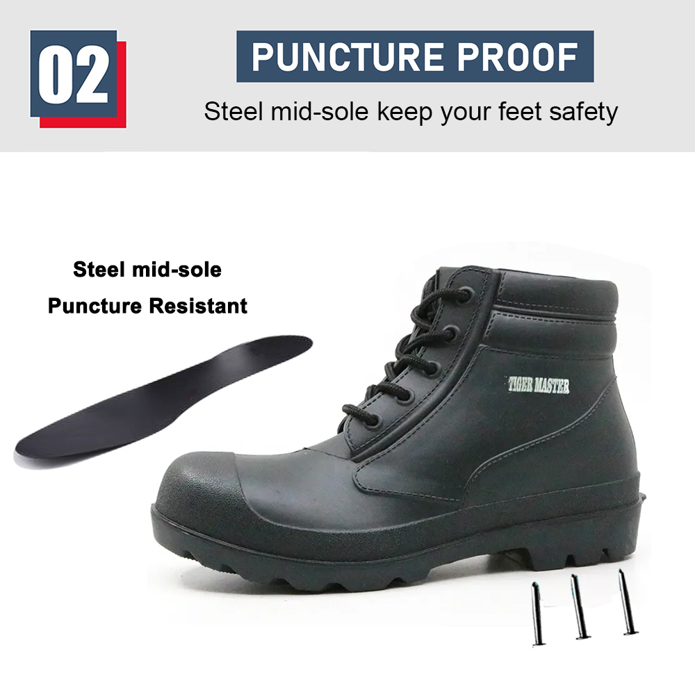 Black Ankle PVC Safety Rain Boots with Steel Toe