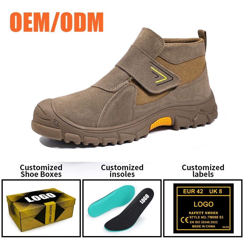 Steel Toe Suede Leather Anti-spark Welding Safety Shoes without Laces