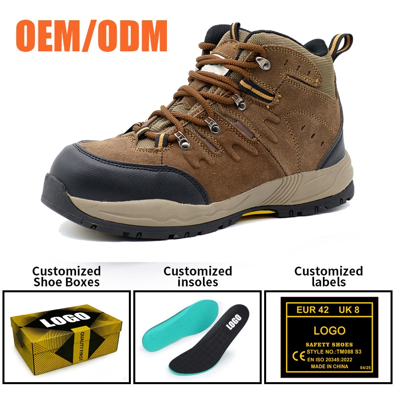 Anti-slip Brown Suede Safety Shoes With Steel Toe