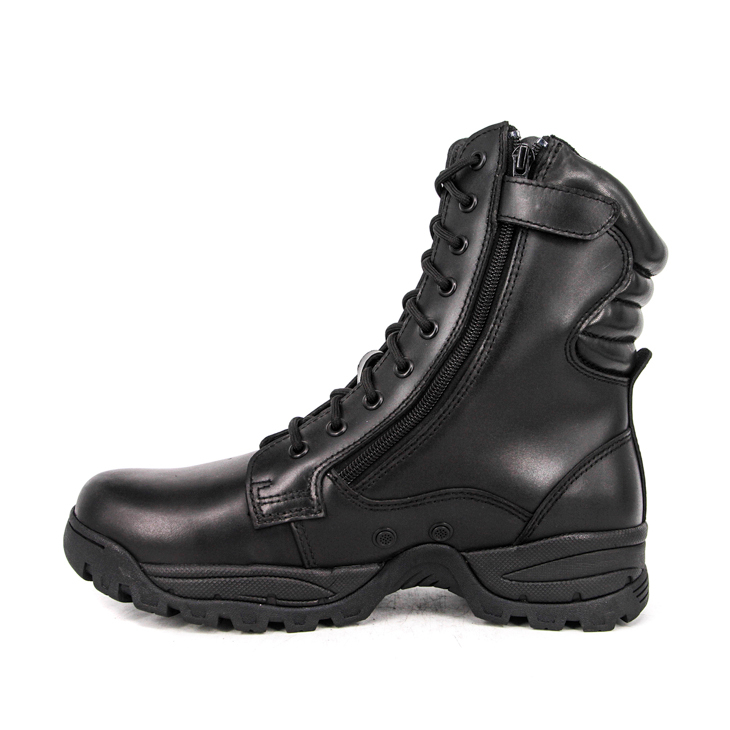 أحذية جلدية عسكرية بسحاب للشرطة للرجال باللون الأسود 6273