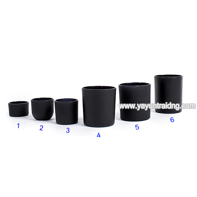 six size black glass candle jar