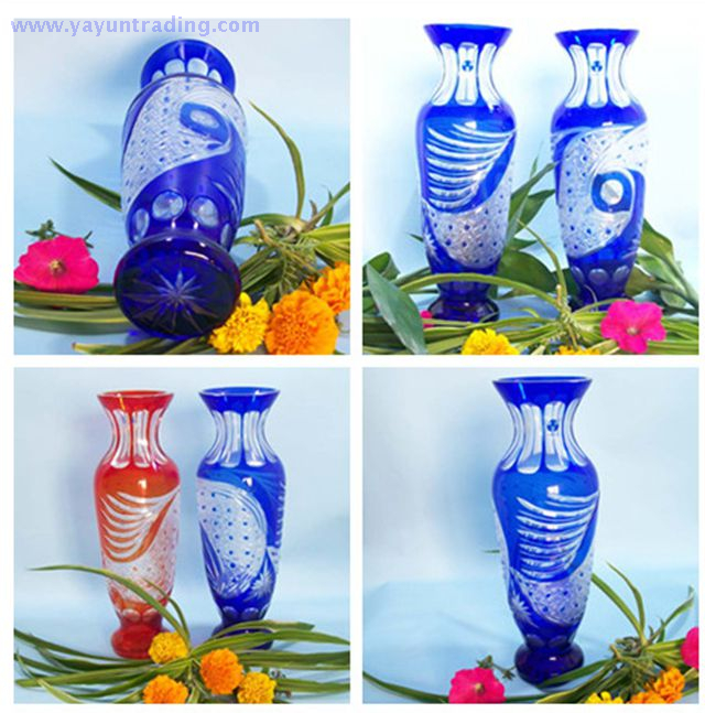 classical red and cobalt blue glass vase for home and garden