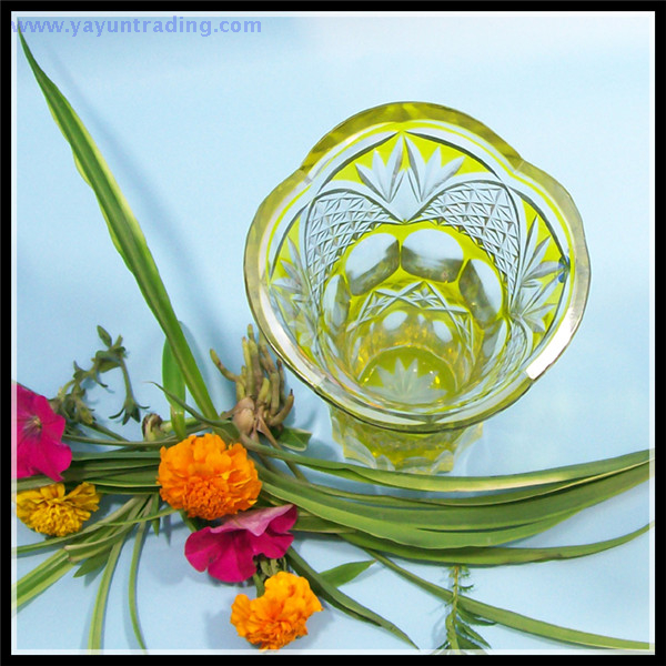 best selling Japanese Edo Kiriko yellow glass flower vase