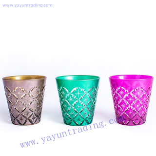 brown green purple horn shape glass candle vessel