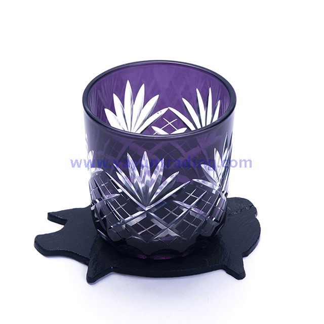 piggy slate coaster with elegant cut horn glass tumbler