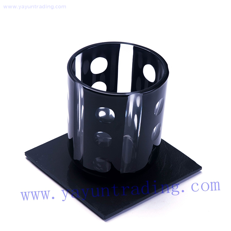  matte black eco friendly hand cut dot recycled glass candle jar