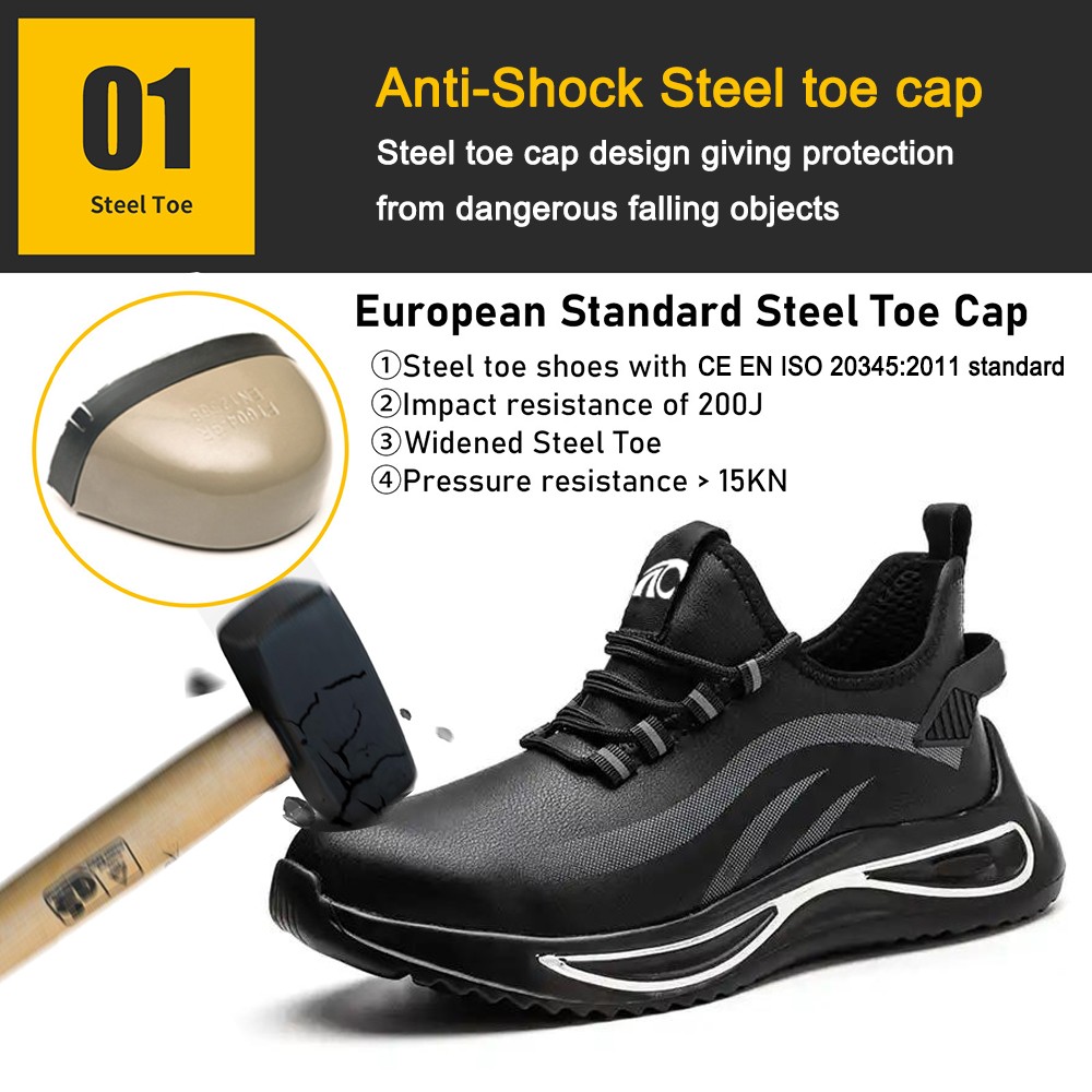 Black Anti-skid Steel Toe Men Safety Shoes for Construction