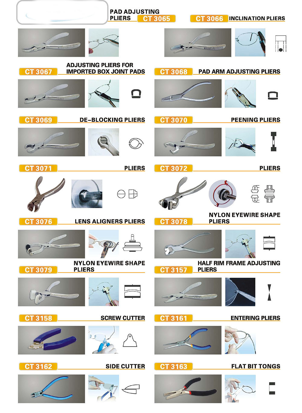 Pinces en acier inoxydable pour lunettes