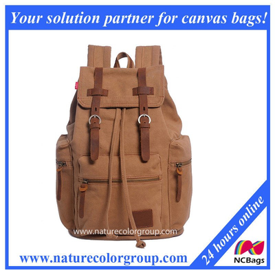 Mens Canvas and Leather Hiking Travel School Backpack