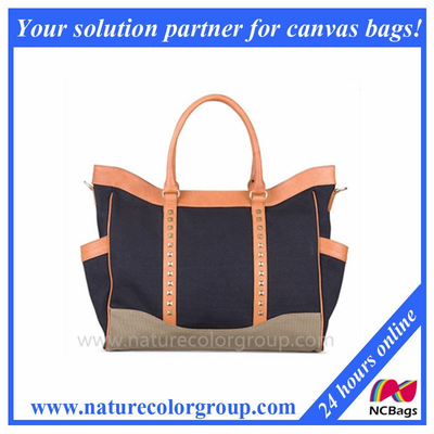 Genuine Leather and Canvas Fashion Handbag
