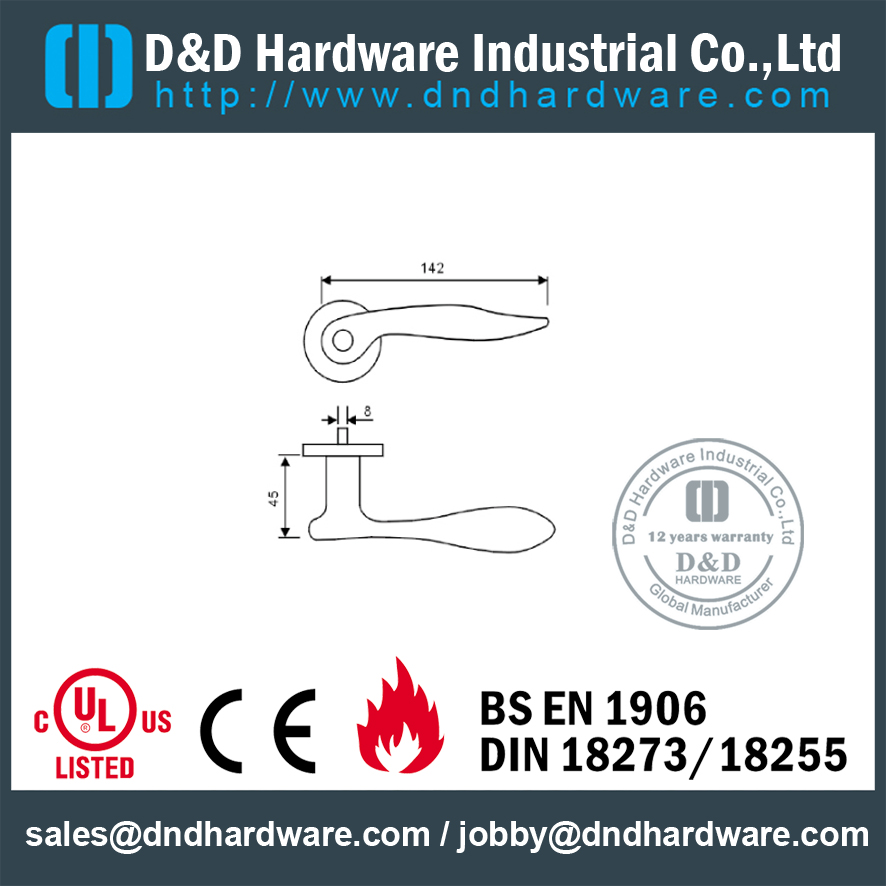 Antirust tahan lama baik perasaan tangan menangani tuas padat untuk Steel Door- DDSH136