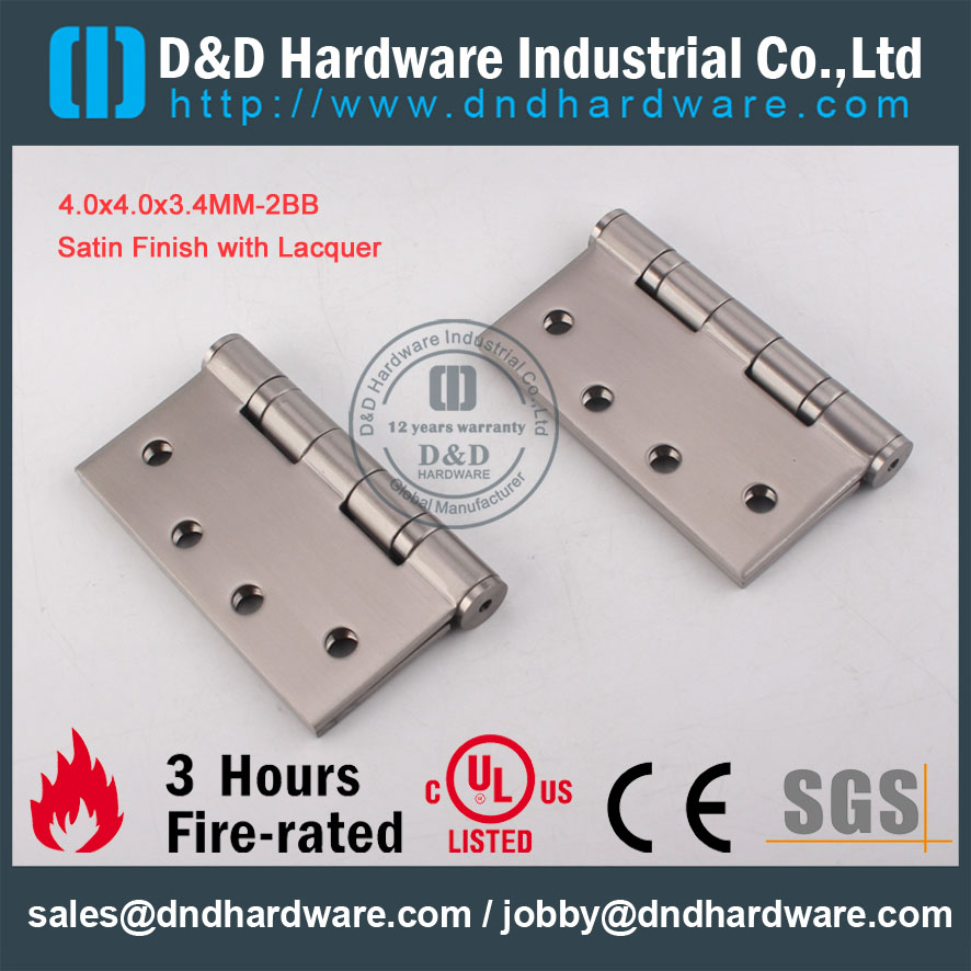 D & D hardware-SS304 acabamento acetinado com laca 4.0x4.0x3.4-2BB dobradiça DDSS001