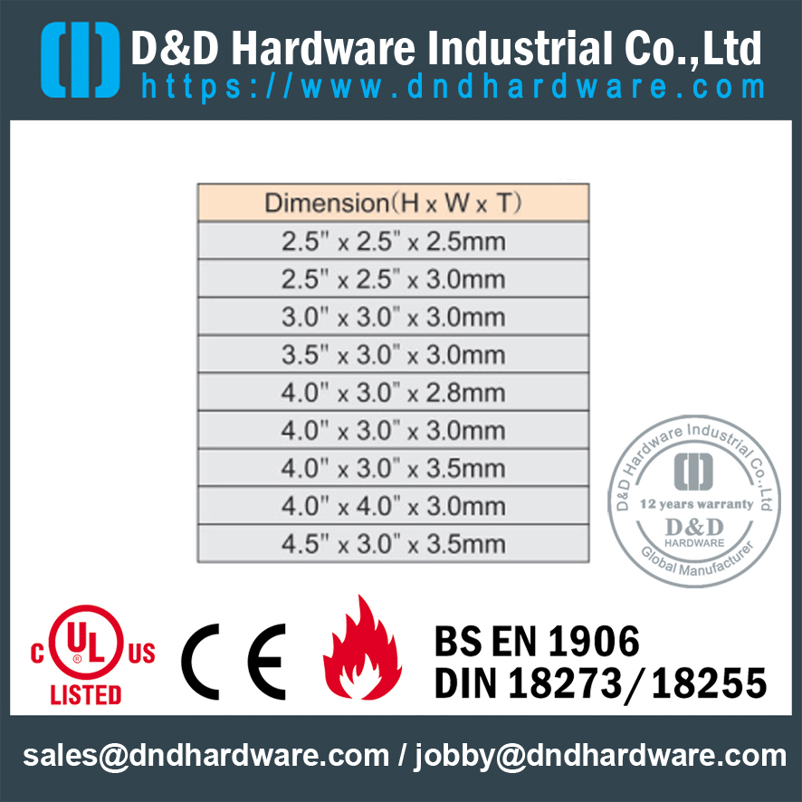 Dobradiça de manivela de latão DDBH013-Solid com padrão BHMA para porta comercial