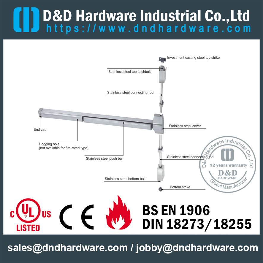 Dispositivo de saída de pânico com haste vertical SS304-DDPD010