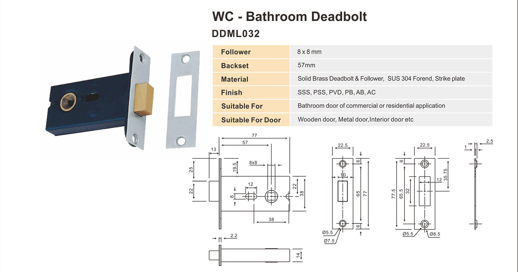 Entri Kuningan WC-Deadbolt Lock-DDML032