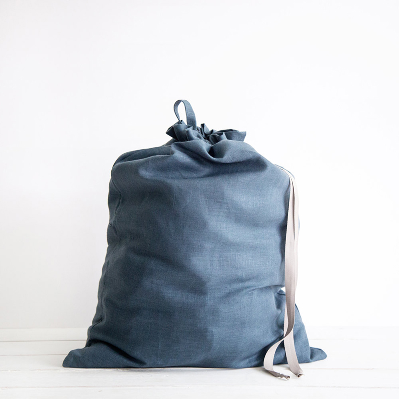 Natural linen Drawstring Backpacks Large laundry bag