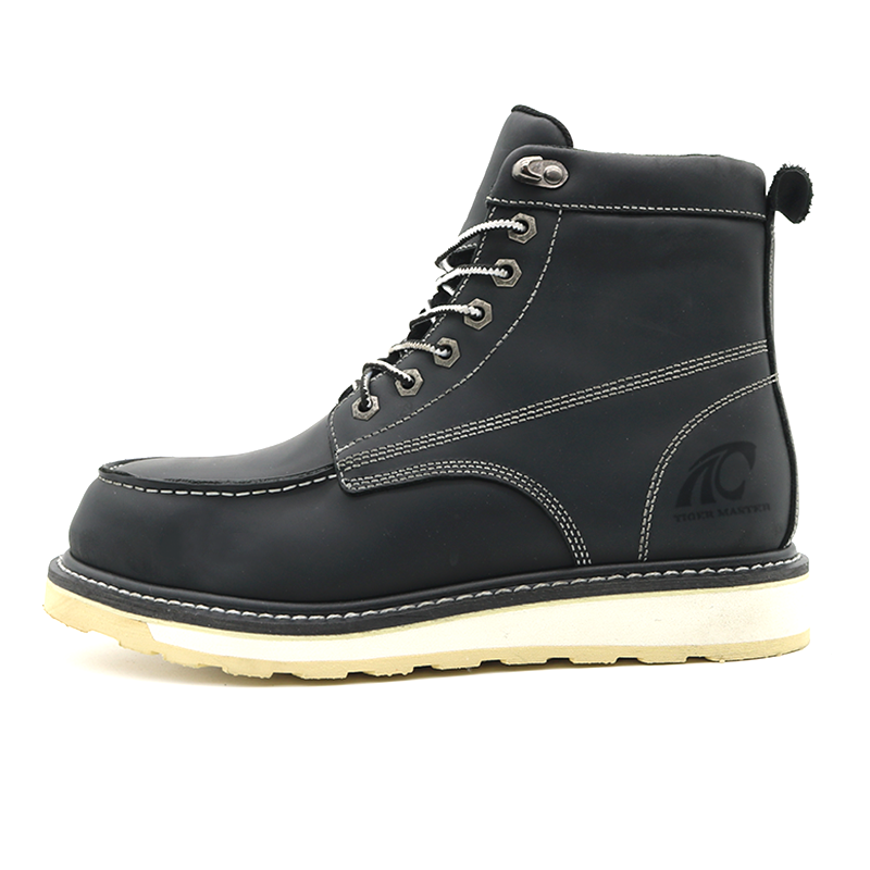 Genuine Leather Rubber Sole Waterproof Goodyear Safety Shoes with Steel Toe
