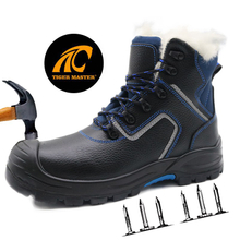 Black Leather PU Rubber Sole Steel Toe Winter Safety Boots for Men