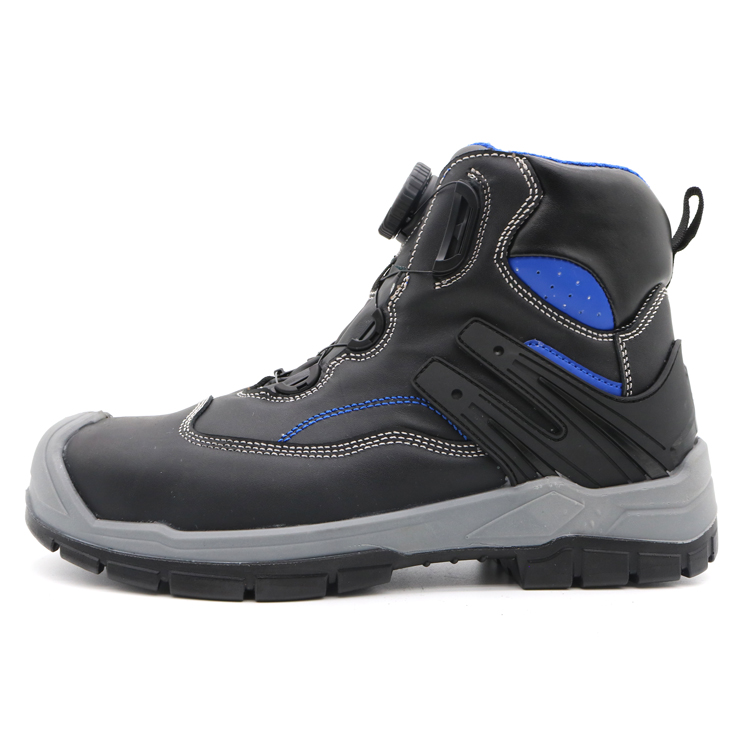 Fast Lacing System Black Cow Leather Safety Boots for Men