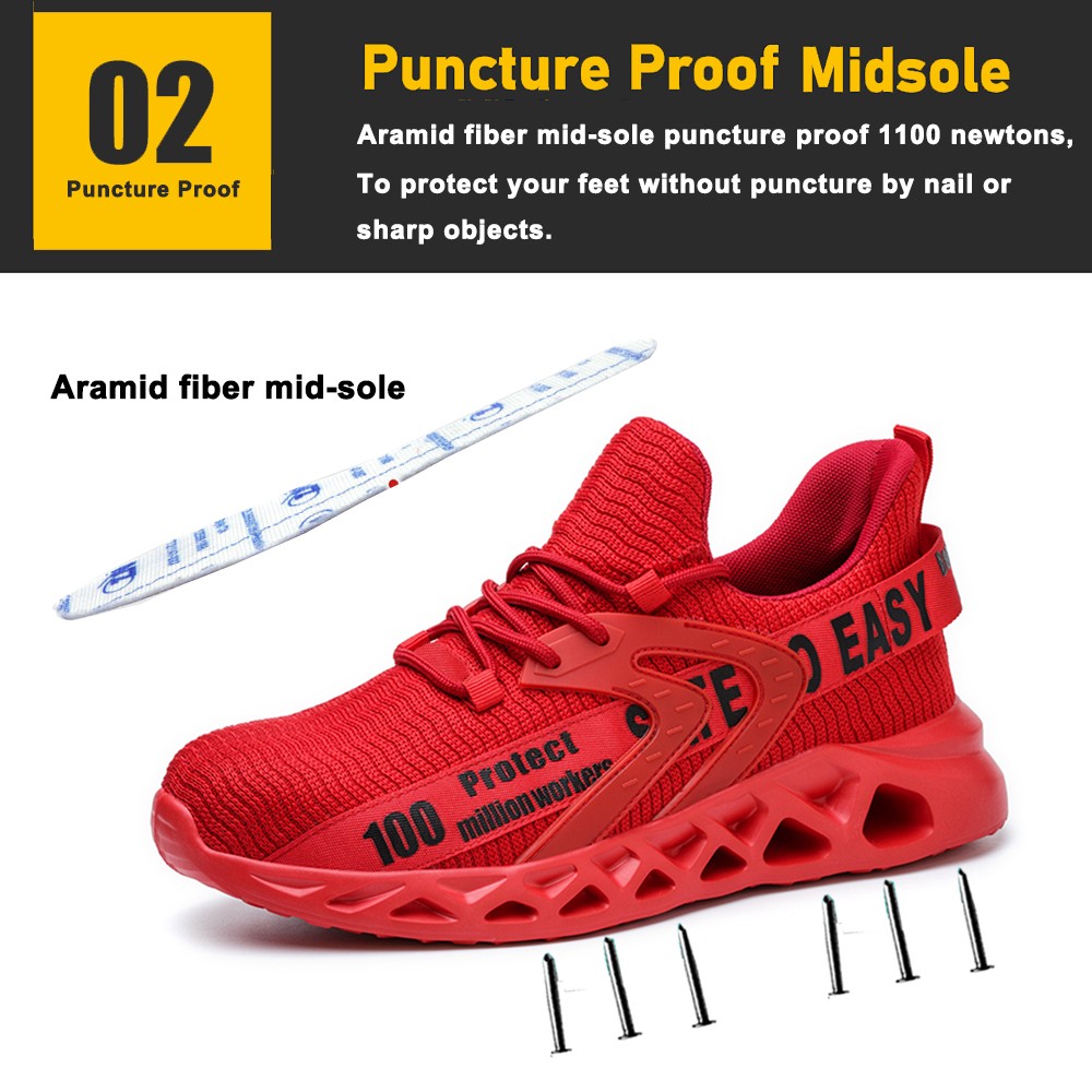 Light Weight Fashion Sport Safety Shoes Red for Women