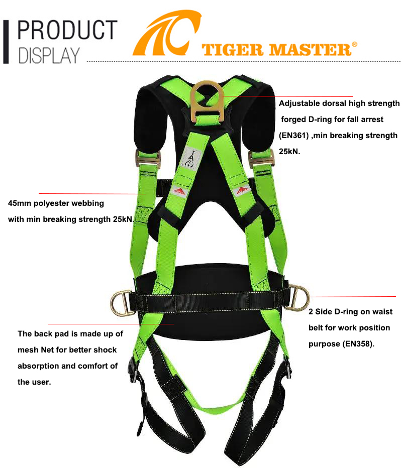 CE verified high quality comfortable full body harness with 6 adjustable points