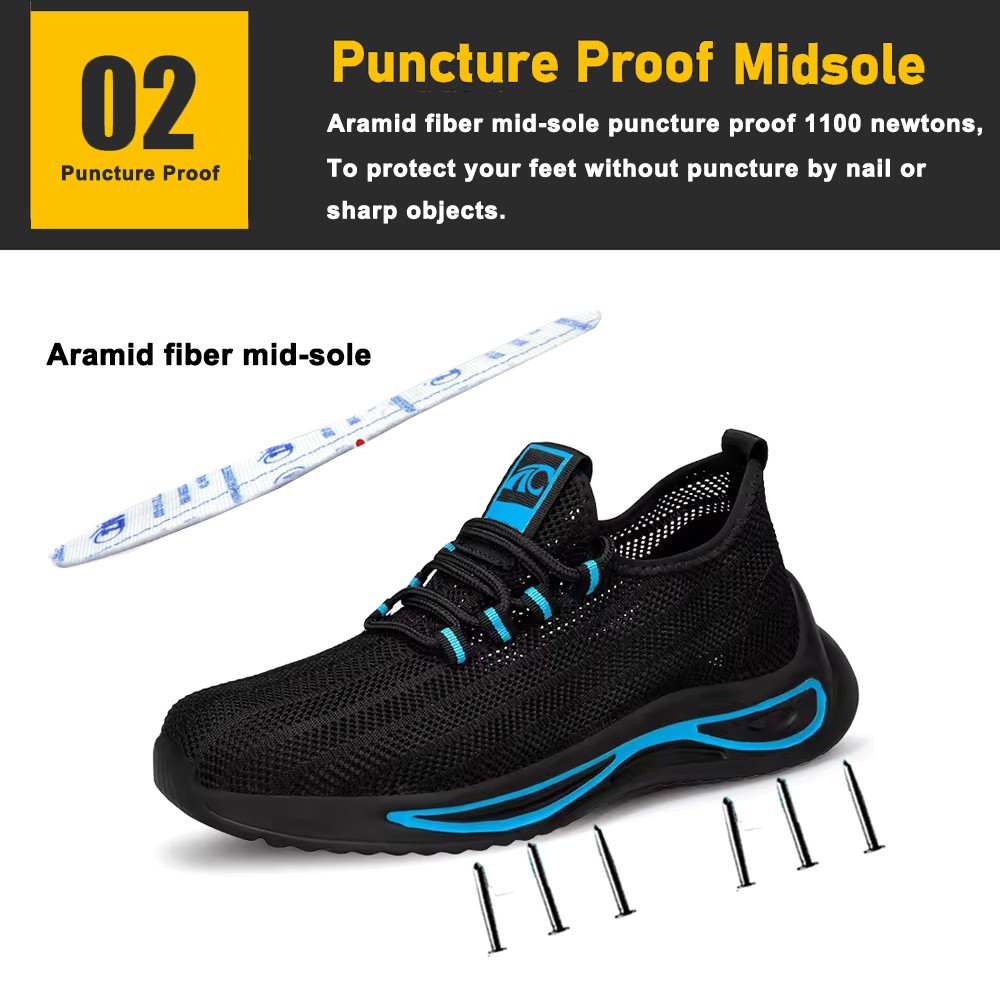 Black Steel Toe Anti Puncture Breathable Safety Shoes Summer