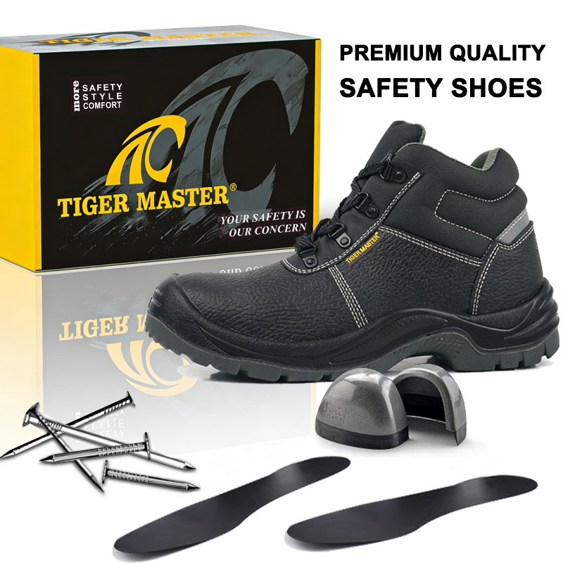 Black Leather Steel Toe Construction Safety Boots