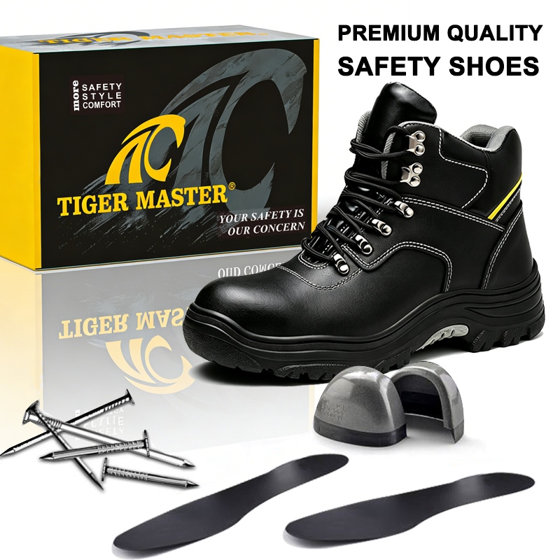 Anti-slip Black Leather Mining Safety Boots with Steel Toe