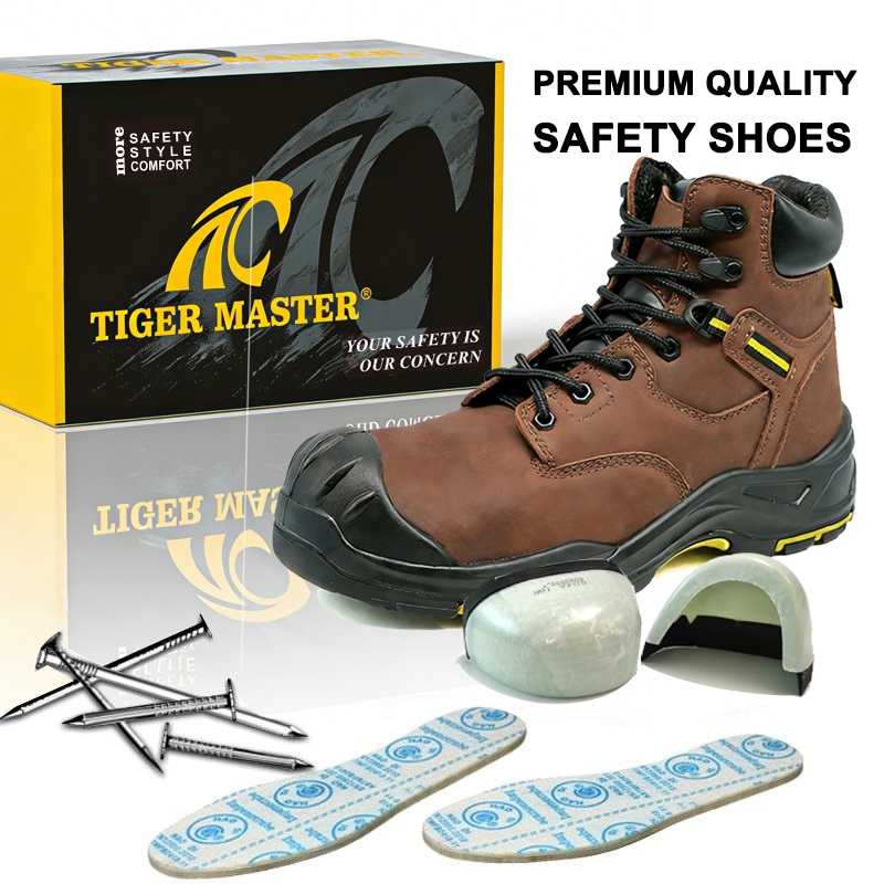 Fiberglass Toe High Quality Safety Shoes Brown Nubuck Leather