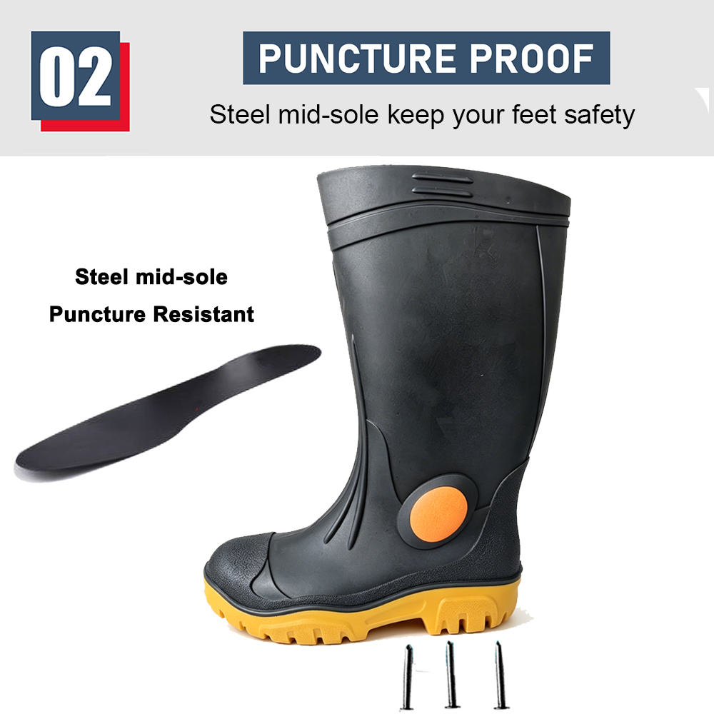 Steel Toe & Mid-sole Waterproof PVC Safety Boots