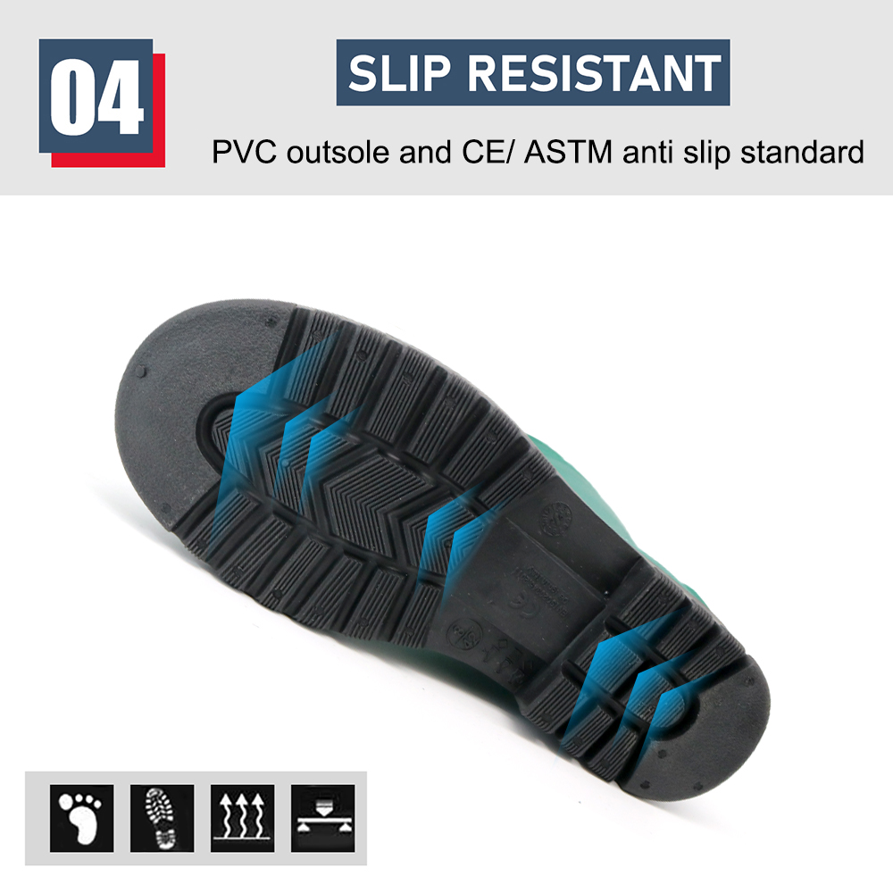 Green PVC Safety Rain Gumboots with Steel Toe