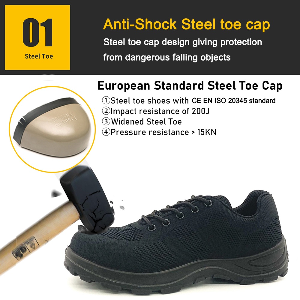 Full Black Flying Knit Sport Safety Shoes with Steel Toe