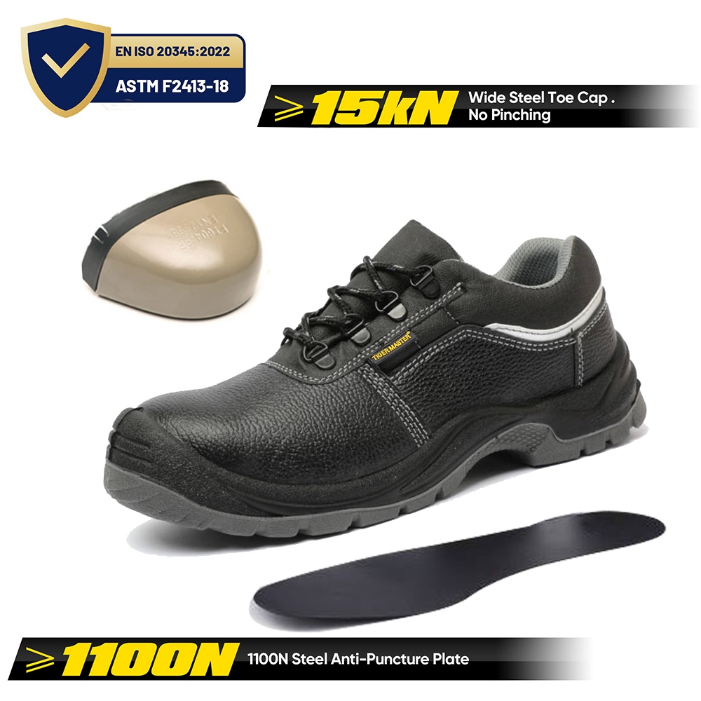 Black Leather Steel Toe Safety Footwear Construction