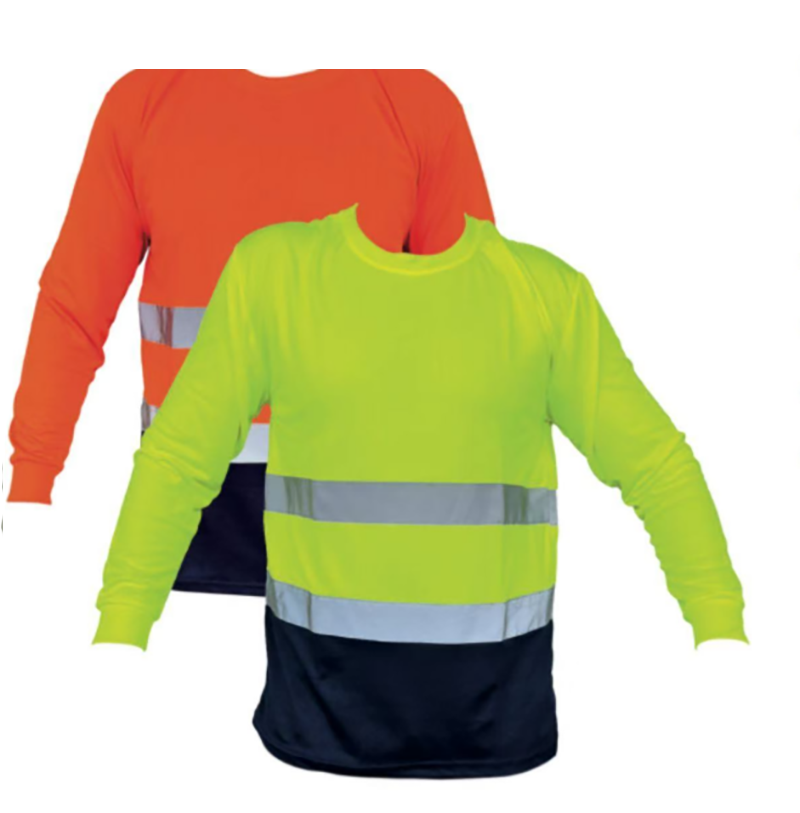 Polyester Long Sleeves Round Neck Reflective T Shirt for Workers