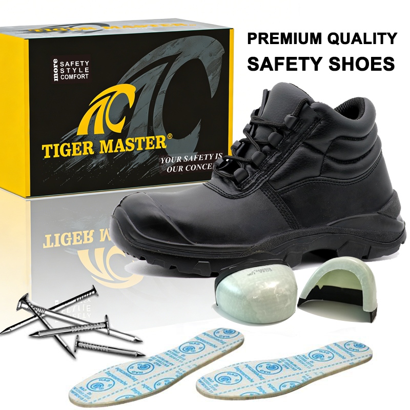 Metal Free Composite Toe Black Leather Safety Shoes for Men