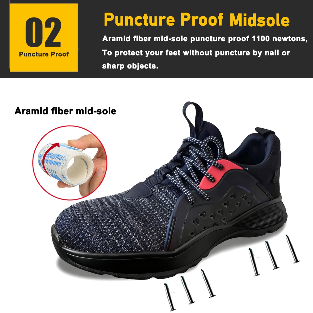 Non-slip Stretch Fabric Lining Sport Safety Shoes with Steel Toe
