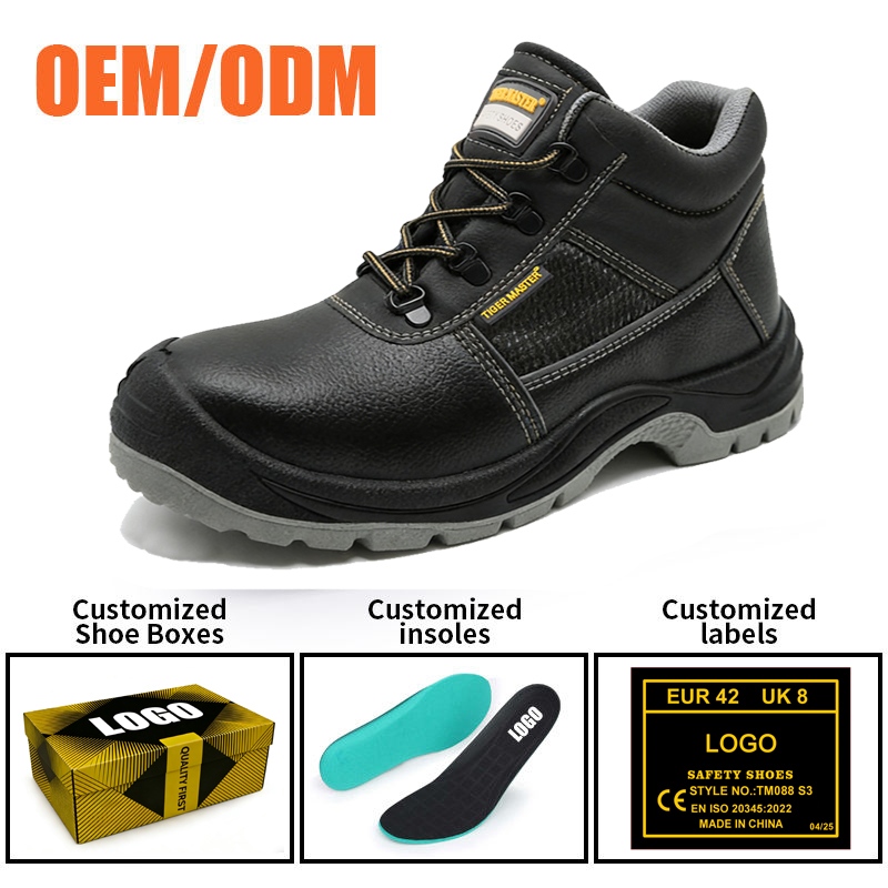 Leather Prevent Puncture Steel Toe Work Boots for Men